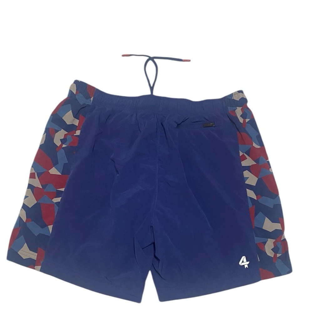 Four laps x Peloton Blue Athletic Shorts with Patterned Sides